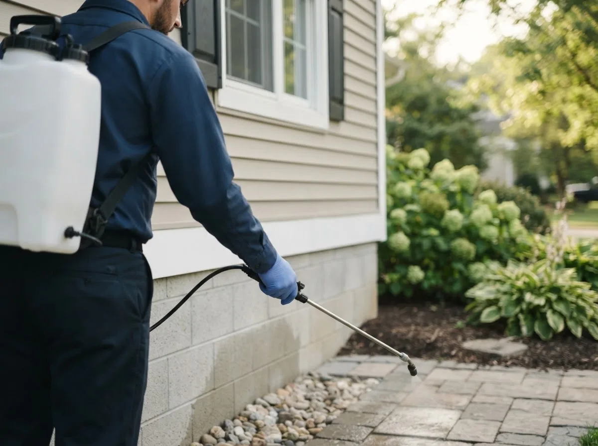Pest control technician inspecting a home in Mays, IN